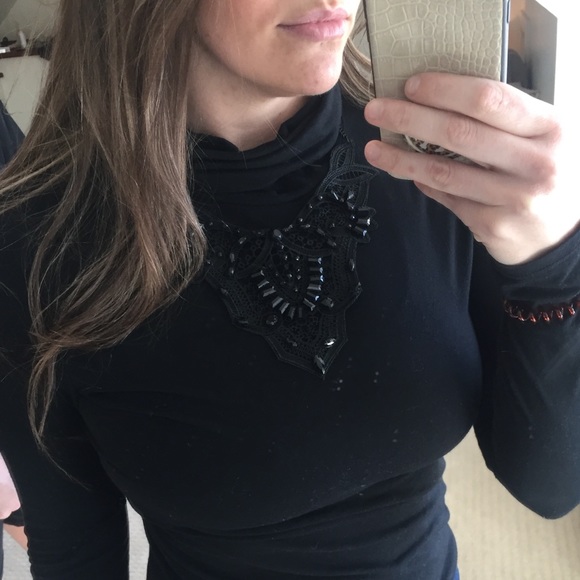 Anthropologie Jewelry - Black Lace Necklace Embellished with Black Jewels